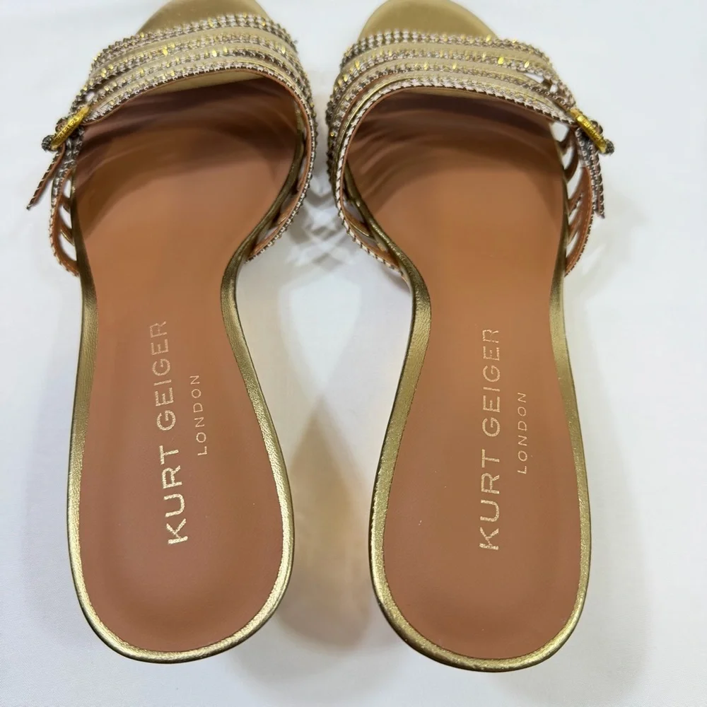 Kurt Geiger London Gold Crystal-Strap Wedge Slides Sandals Size 38.5 Women 8 US - Picture 6 of 11